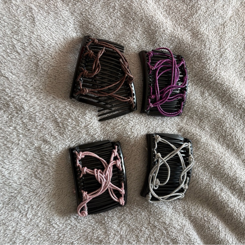 Elegant Hair Combs Set - Black, Brown, Pink, Purple, Silver